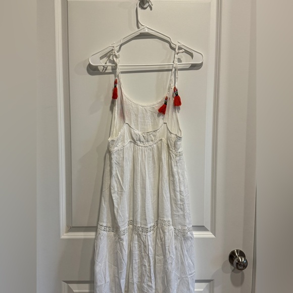 Rachel Zoe Dress Small Linen Blend Tiered White Crochet Panels Tassel - Picture 4 of 10